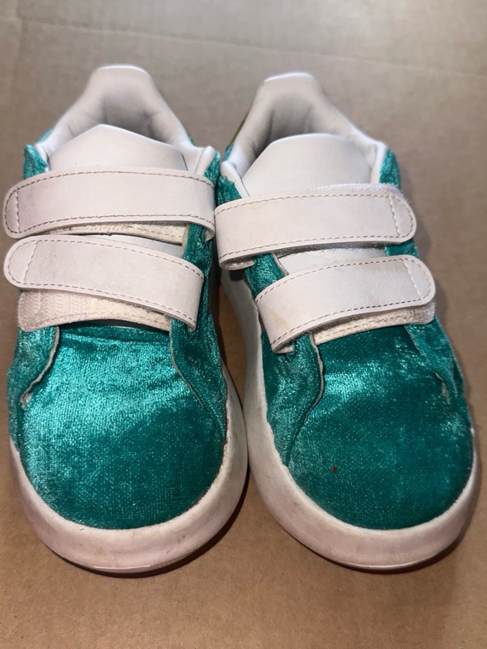 Kids Teal Velvet Hook-and-Loop Sneakers with White Straps